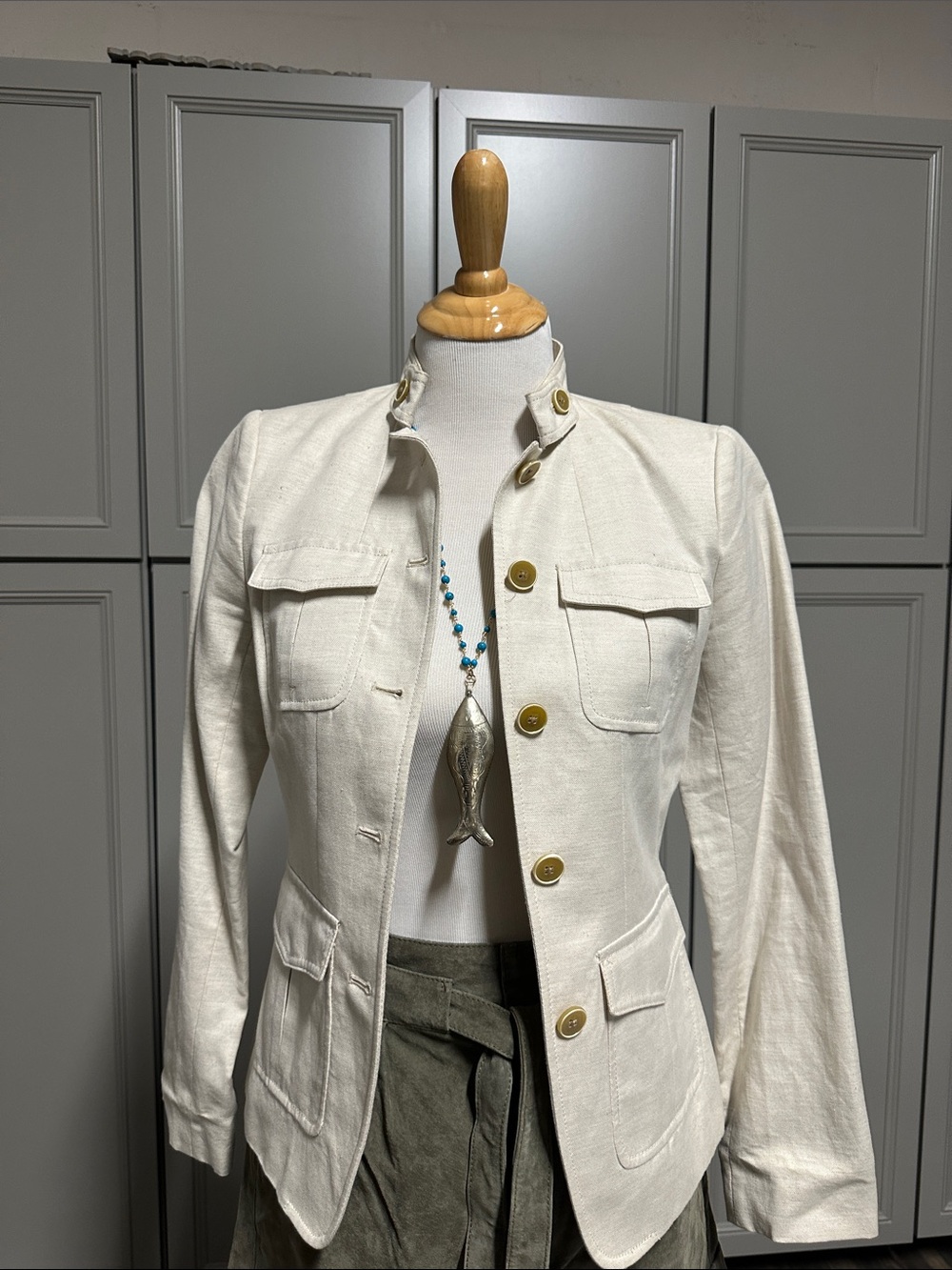 Banana Republic Cream Button-Up Utility Blazer